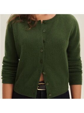 Reformation Sweater Forest Green Button-Up Crewneck Cardigan